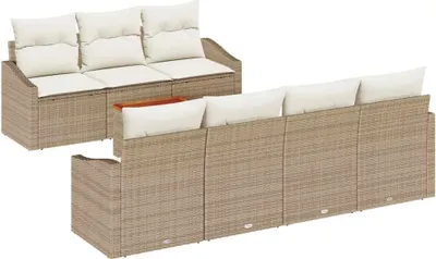 Image de Ensemble de canapé de jardin 8 pcs Beige et crème polyrotin