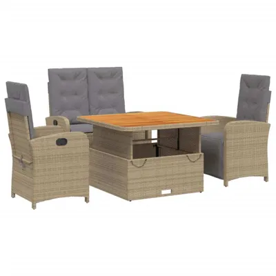 Produktbild von vidaXL 4-tlg. Garten-Essgruppe mit Kissen Beige Poly Rattan