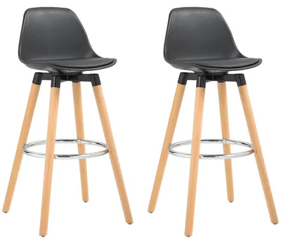 Immagine prodotto di Set 2 Sgabelli Bar 43x43x91 cm con Schienale Poggiapiedi in Acciaio Seduta Imbottita Gambe in Legno ePoliuretanoNero