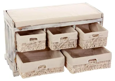 Produktbild von Kommode und Sitzbank mit 5 Schubladen, 45x77x36cm, Shabby-Look, Vintage - weiß