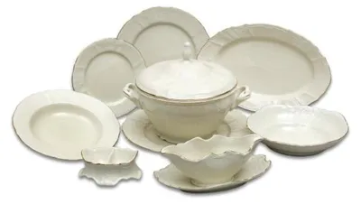 Produktbild von Speiseset Porzellan, Goldstreifen, Elfenbein, Thun, 25 Stück