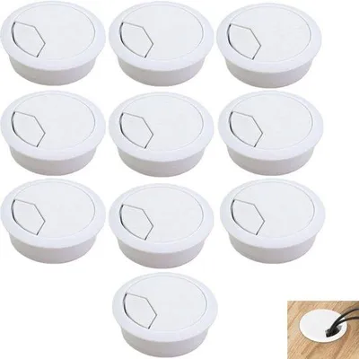Imagen del producto de Pasacables de plástico para oficinas, 10 unidades, color blanco, 60x20 mm