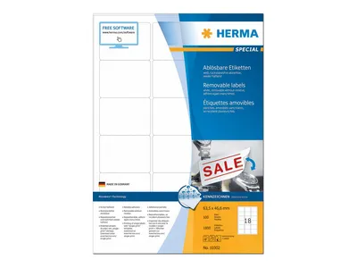 Image de HERMA Étiquettes A4 blanches 63,5x46,6 mm Movables repositionnables 1800 pcs