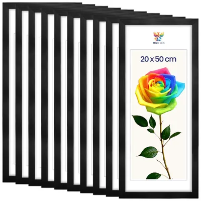 Produktbild von MG Design 10er Set Bilderrahmen Schwarz 20x50 cm - Posterrahmen Echtholz mit Acrylglas, stabile Wandaufhängung, hoch/quer