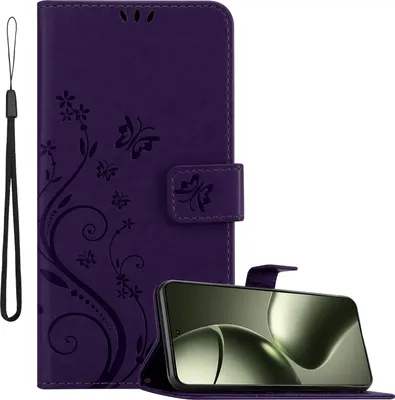 Produktbild von Cadorabo Hülle für Xiaomi 14T Hülle in FLORAL DUNKEL LILA Schutzhülle im Blumen Design mit Magnetverschluss, Standfunktion und Kartenfächern Book Case Cover