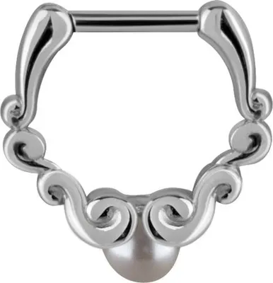 Produktbild von Karisma Septum Clicker Piercing-Ring Tribal Perle 4mm Edelstahl 316L Weiss 1,2mm