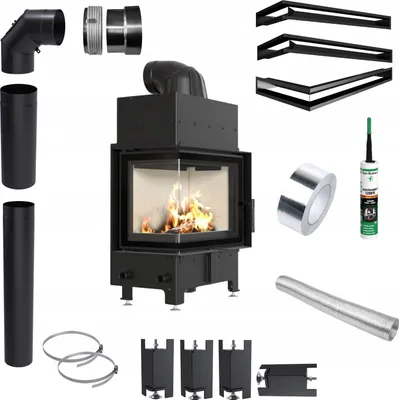Produktbild von Luftkamineinsatz KRATKI FLOKI S Links 8kW Ø160 Rekuperation Stahl SET