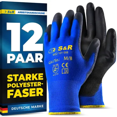 Imagen del producto de Guantes de trabajo S&R, guantes para montaje, guantes de trabajo, guantes de protección laboral, guantes para talleres, set de guantes de trabajo, guantes de jardinería, guantes para jardinería, guantes para automóviles, fibra de poliéster, talla 8