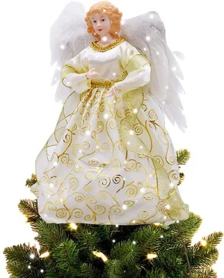Imagen del producto de Adorno para el árbol de Navidad con forma de ángel - 32 cm - Luz LED blanco cálido - Decoración para interiores - Adorno elegante - Diseño sofisticado
