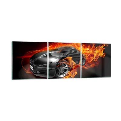 Produktbild von Bilder auf glas - Sportwagen Feuer Flammen Rauch - 90x30cm - Glasbilder - Wandbilder - Kunstdruck - zum Aufhängen bereit - Wanddekoration aus Glas - Glas Bilder - Wandbild auf Glas - GCA90x30-2656