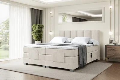 Produktbild von ALTDECOR Boxspringbett elektrisch verstellbar mit 2 Matratzen H3/Bonell- und H4/Taschenfederung + Topper (4 cm hoch), Polsterbett mit Kopfteil AMEL EL 200 x 200 Beige Casablanca