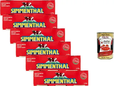 Produktbild von Simmenthal Rindfleisch in pflanzlicher Gelatine, 6er Pack (je 3 x 90 g, insgesamt 18 Dosen) italienische Fleischspezialität für Salate & Sandwiches + Italian Gourmet polpa