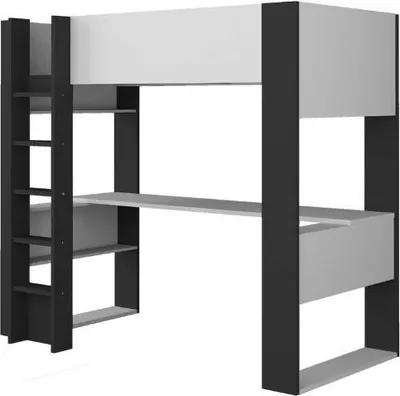 Image de Lit surélevé avec bureau - 90 x 200 cm - Blanc & Anthracite - NOAH II