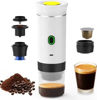 Obrázek produktu pro Přenosný kávovar pro auto Home Travel 3 v 1 Bezdrátový elektrický kávovar Práce s kapslemi a mletou kávou 15Bar Mini Cold Brew a ohřívací kávovar se 120ml šálkem