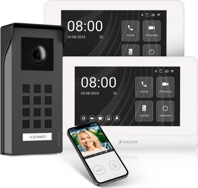 Produktbild von Entri M Video Türsprechanlage, Video Türklingel, 1 Familienhaus mit 2x 7-Zoll HD Monitor, 2-Draht, Aufputz, Smartphone App, Video Full HD Kamera