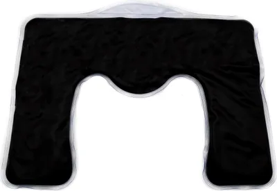 A black neck pillow is shown against a white background.