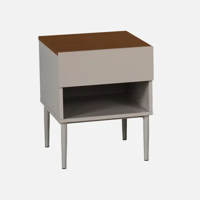 Immagine prodotto di Comodino in metallo e decorazione in legno, 1 anta 1 cassetto, Grigio