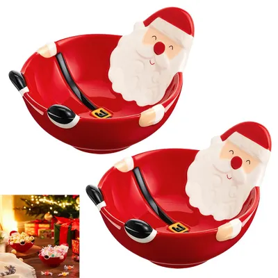 Produktbild von Weihnachtsmann-Keks-und Snackschale, handbemalte Keramikschale (130 ml) für Snacks,Desserts,Müsli oder Suppe,mikrowellen-und spülmaschinengeeignet
