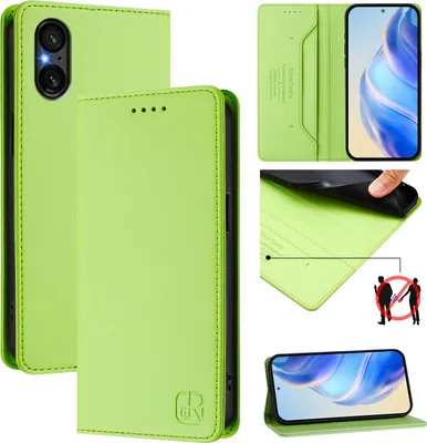 Produktbild von Lederhülle für Sony Xperia 5 V Hülle Flip Brieftasche Kartenfächern Ständer Schutzhülle Grün