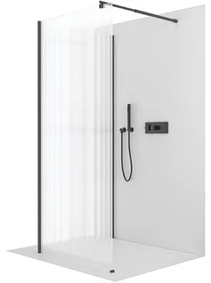Zdjęcie produktu dla CERANO – Kabina prysznicowa Walk-in Onyx Corner Round L/P – 8 mm – okrągła podpórka – czarne matowe szkło ryflowane – 90 x 110 x 200 cm