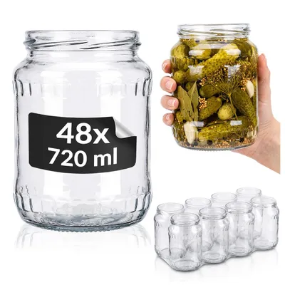 Zdjęcie produktu dla SUPERBUTELKI - 48 szt. Szklane słłoiki na przetwory 720 ml - BEZ ZAKRĘTEK - Zestaw słoików na przetwory, dżem, konfitury, miód do wekowania i pasteryzacji