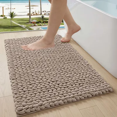Produktbild von Badezimmerteppich aus Chenille, rutschfest, 60 x 90 cm, beige, waschbar