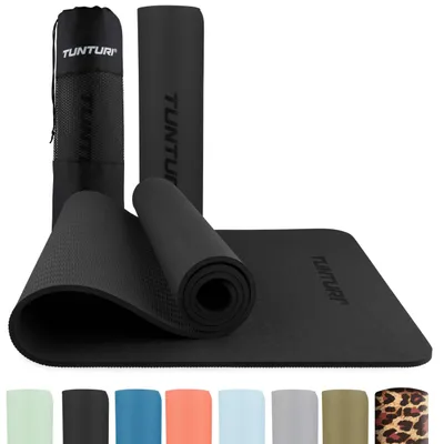 Productafbeelding van Tunturi Yoga Mat 8mm - Pilates mat - Extra dikke fitness mat - 183x61x0,8 cm - Incl Draagtas - Ecologisch materiaal - Eenvoudig te reinigen - Zwart