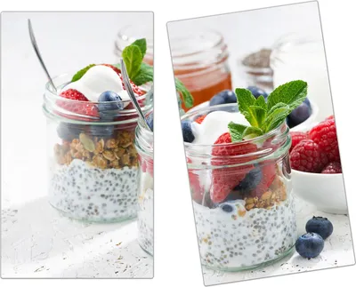 Produktbild von Spritzschutz Herdabdeckplatte Schneidebrett aus Glas Frühstück im Glas 2-Teilig (60x52cm)