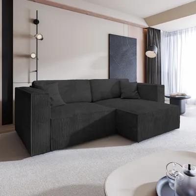 Produktbild von Masseno Ecksofa NERIO P mit Schlaffunktion L-Form, Sofa mit Bettkasten, Wohnzimmersofa, Couch, Soffa, Bettsofa, Couchgarnitur- Schwarz, POSO 135
