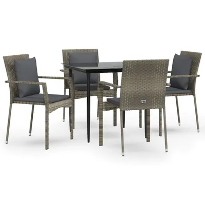 Image de vidaXL Salon de jardin 5 pièces avec coussins noir et gris Poly rotin