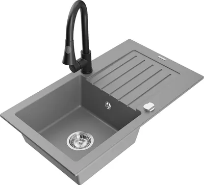 Produktbild von Mexen Pablo 1 Becken-Granitspüle mit Abtropffläche und Mischbatterie Elia, Grau - 6510-71-670101-70