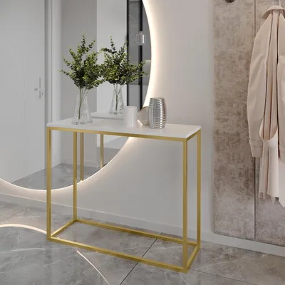 Image de AX LIVING Console d'entrée Lortie 100cm blanc structure métallique dorée