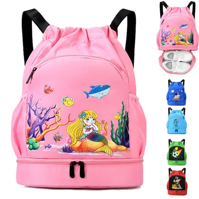 Imagen del producto de Mochila con cordón de ajuste, impermeable, de 30x16x42 cm, para niños, bolsa de deporte