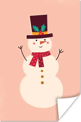 Produktbild von MuchoWow® Poster Schneemann - Weihnachten - Winter - Rosa 80x120 cm - Papierdruck