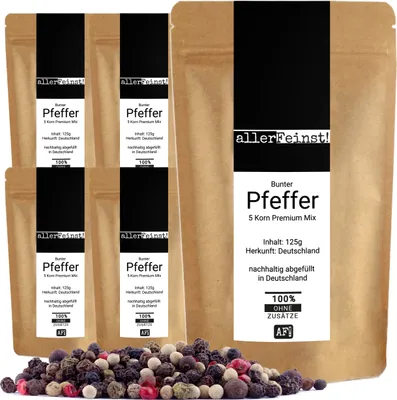 Produktbild von Bunter Pfeffer ganz - Premium 5 Pfefferkorn Mix für Pfeffermühle - 5 x 125g