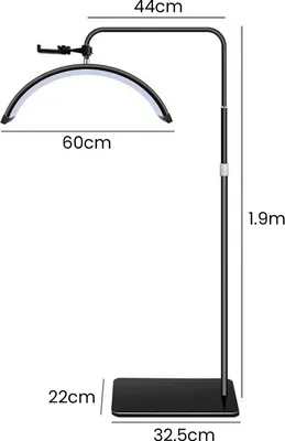 Immagine prodotto di Lampada da terra a LED a forma di mezzaluna - Cerchio luminoso per salone di bellezza - Potenza 40W - Temperatura del colore regolabile - Alimentazione tramite USB - Ideale per ciglia, trattamenti per la pelle, tatuaggi