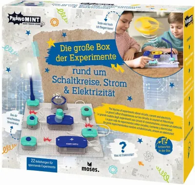 Image de moses. PhänoMINT La grande boîte d'expériences autour des circuits, du courant et de l'électricité, boîte d'expériences sur l'énergie électrique pour enfants, kit de circuits électriques DIY, jouet éducatif à partir de 8 ans
