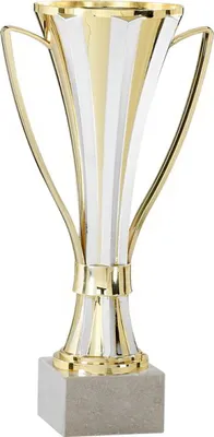 Produktbild von Pokal gold/silber aus Kunststoff mit Marmorsockel Pokalgröße - 27 cm