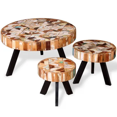 Immagine prodotto di Set Tavolino da Salotto 3 pz in Legno Massello Riciclato