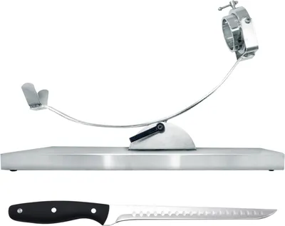 Productafbeelding van Hamhouder met Mes - Hamsnijder Vleeshouder - Professioneel Snijden - Draaibare Kop - 51 x 212 x 9 cm - Zilver