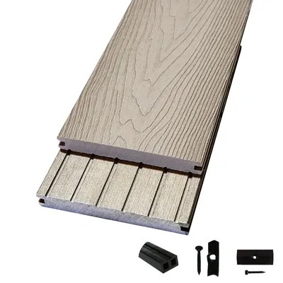 Produktbild von Woodstore24 WoodoMalta Komplettset 2,4 m - hellgrau - 34 m² - Terrassendiele - Massivdiele - Rutsch- & Wetterfest - Breite: 146 mm, Stärke: 18 mm
