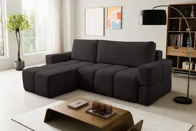 Produktbild von VENASI Ecksofa LUSSO Schwarz mit Schlaffunktion und Bettkasten, universell, Bouclé