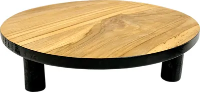 Produktbild von Teak Blumenhocker Ø 15 cm - Holz Pflanzen Hocker in natur / schwarz (klein)