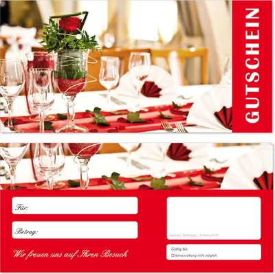 Produktbild von 200 Stück Geschenkgutscheine (Gedeck-702) Gutscheine Gutscheinkarten für Bereiche wie Gastronomie Restaurant Feiern Veranstaltungen Hochzeit