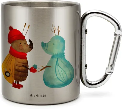 Produktbild von Mr. & Mrs. Panda Teetasse Nachtfalter Schneemann - Transparent - Geschenk, Schnee, Thermobecher, Weihnachten, Edelstahl Trinkbecher, thermotasse, Edelstahlbecher, Winter