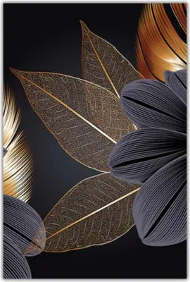Produktbild von TPFLiving Kunstdruck LW-31 (OHNE RAHMEN) Poster - Leinwand - Wandbild - Hochauflösender Giclée-Druck, langlebig und hochwertig - Goldene und schwarze Blätter  -  - Größe: 50x70cm