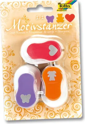 Produktbild von Folia Motivstanzer Ganzjahr Ø 16mm, 'Herz, Bär, Schmetterling', 3-teilig (1 Set)