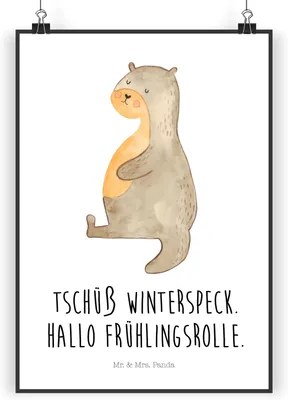 Produktbild von Mr. & Mrs. Panda Bild Otter Bauch DIN A3 - Weiß - Geschenk, Essen. Foodlover, wanddeko, Plakat, kunstdruck poster, dick, Sportmuffel, drucke, Winterspeck, Wandbild