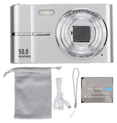 Obrázek produktu pro Kompaktní digitální fotoaparát s rozlišením FHD 1080P a 50 MP, podpora automatického ostření (AF), 16x zoom, vhodný pro studenty, přenosný, malý, stříbrný