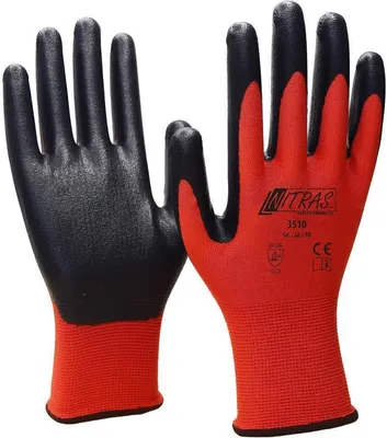 Produktbild von Handschuhe Nitril Foam Gr.9 rot/schwarz Nyl.m.Nitrilschaum EN 388 PSA II NITRAS